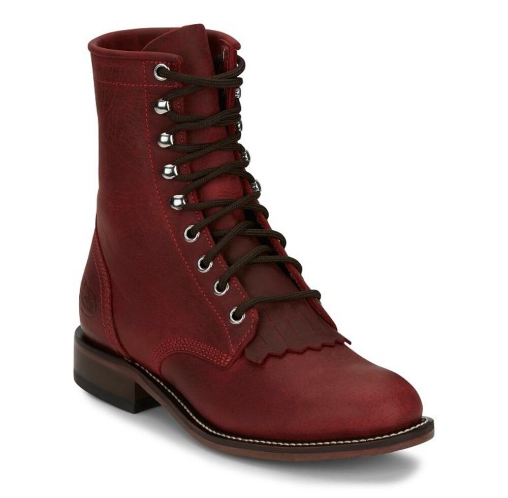 Justin Women's 5.5 'McKean' Lace Up Boots Red Leather Roper Western Boot Kiltie